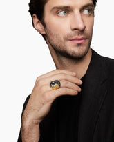 Waves Skull Ring in Sterling Silver with 18K Yellow Gold and Diamonds, 26mm